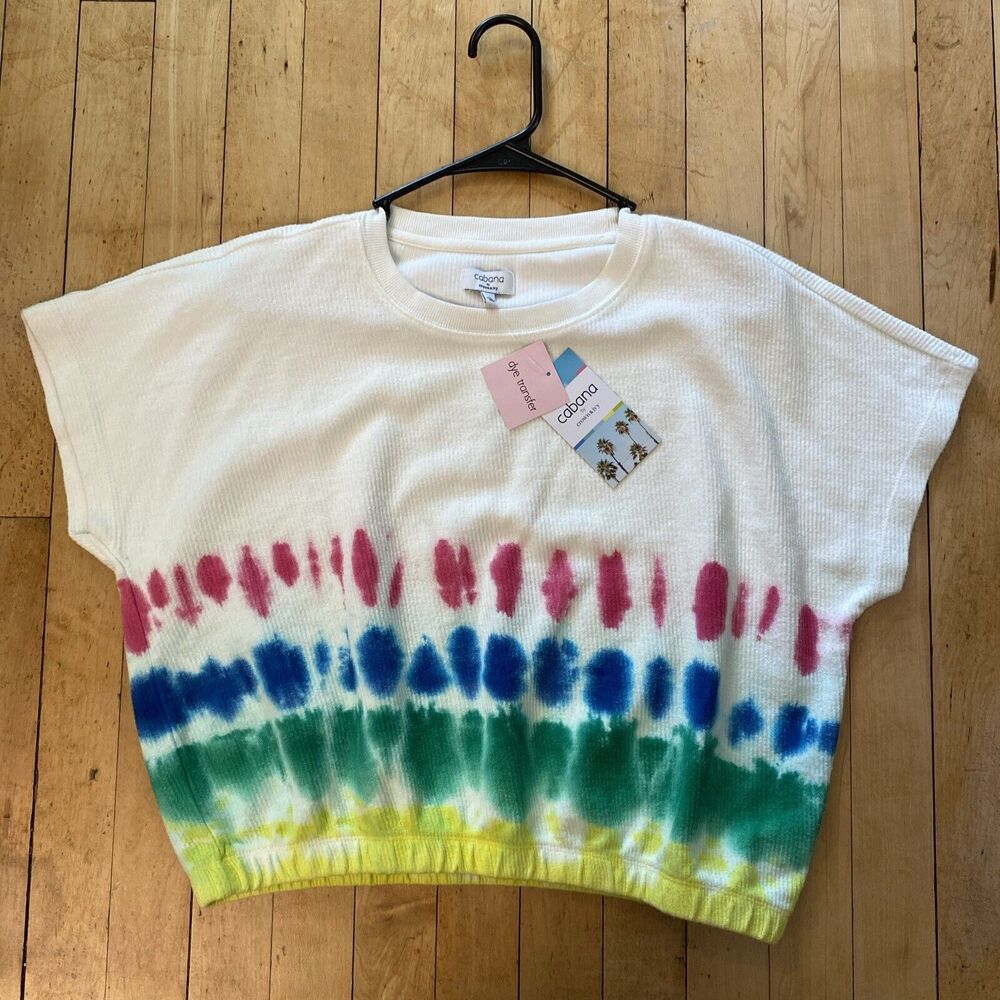 Cabana By Crown & Ivy Crop Top Womens Medium Tie Dye NWT Cotton Short Sleeve
